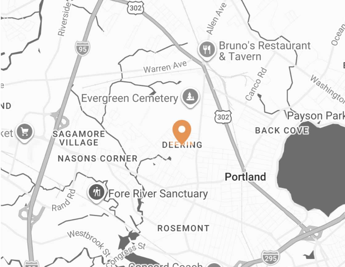 Map showing the Deering Center neighborhood of Portland, Maine